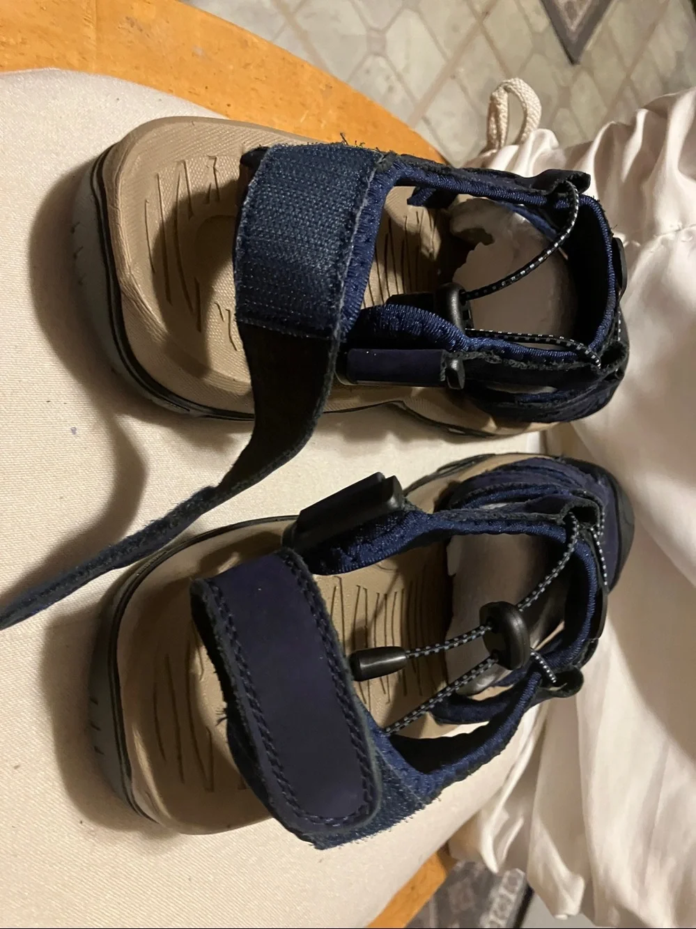 New.  Never worn CLOHCO  sz 9 men’s women’s 10 faux blue suede sandals